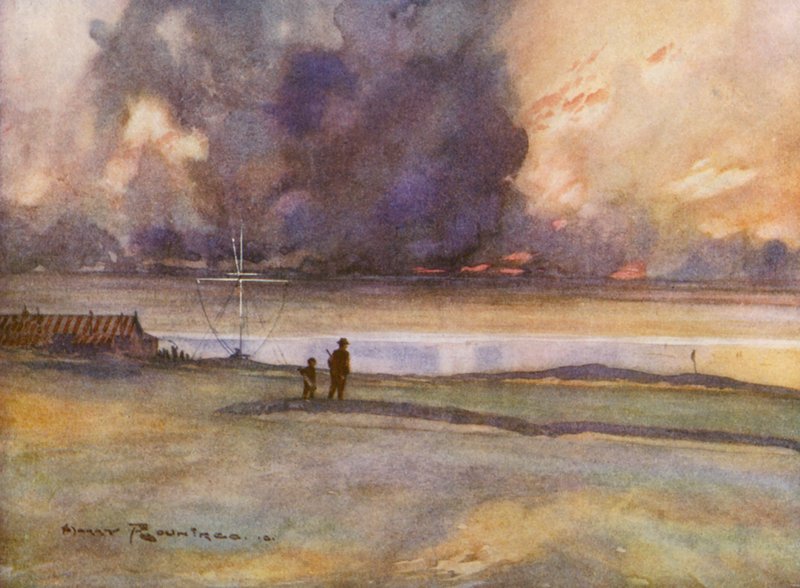 高尔夫球场：Porthcowl，前往第十八个果岭（彩色石版画） 作者 哈利 (1878 1950) 朗特里