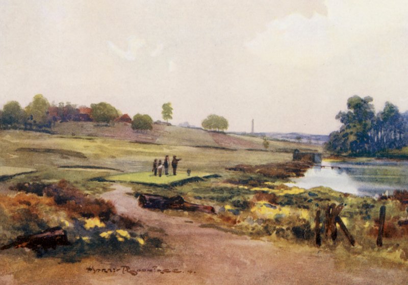 高尔夫球场：汉兹沃思，第一个发球台（彩色石版印刷） 作者 哈里 (1878-1950) 朗特里