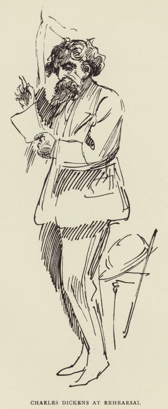 查理狄更斯在排练中 作者 哈里·弗尼斯（Harry Furniss）
