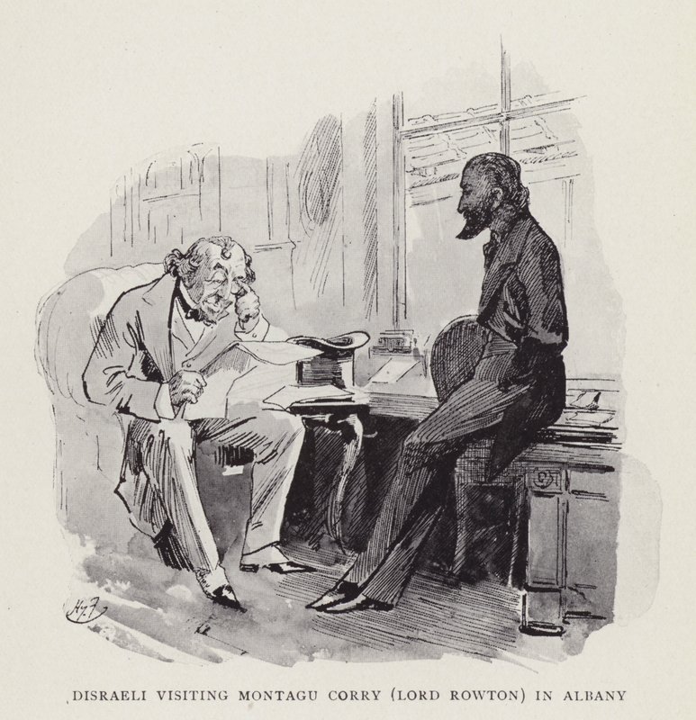 迪斯雷利访问奥尔巴尼的蒙塔古科里（Lord Rowton） 作者 哈里·弗尼斯（Harry Furniss）