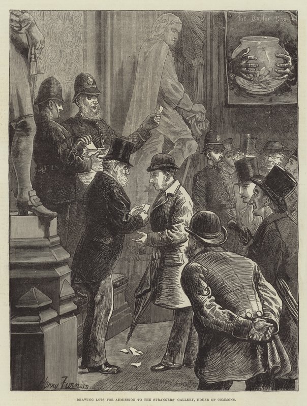 在下议院的陌生人画廊收取许多入场券 作者 哈里·弗尼斯（Harry Furniss）