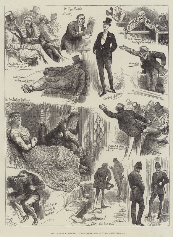 在议会的草图，众议院离开坐 作者 哈里·弗尼斯（Harry Furniss）