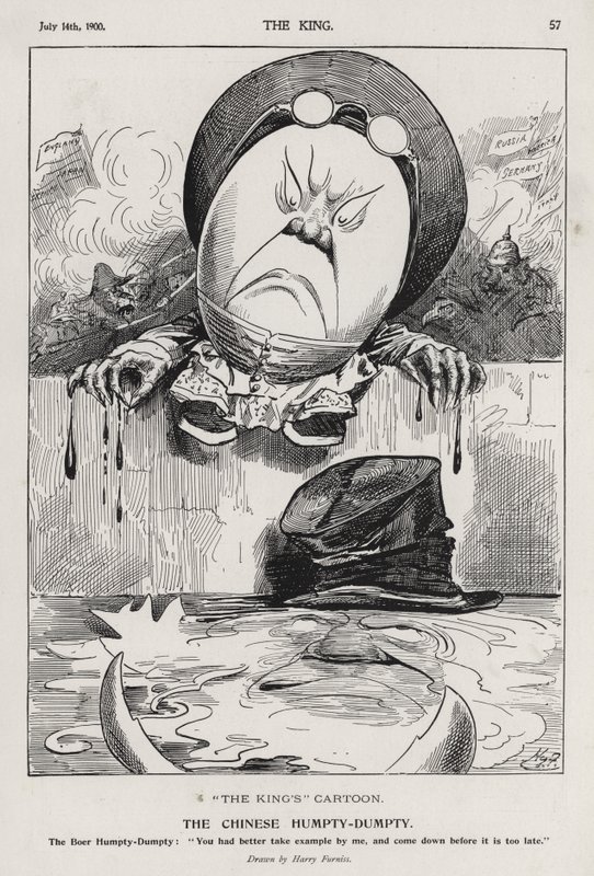 中国的矮胖子，关于义和团和布尔战争的漫画（雕刻）。 作者 哈里·弗尼斯（Harry Furniss）