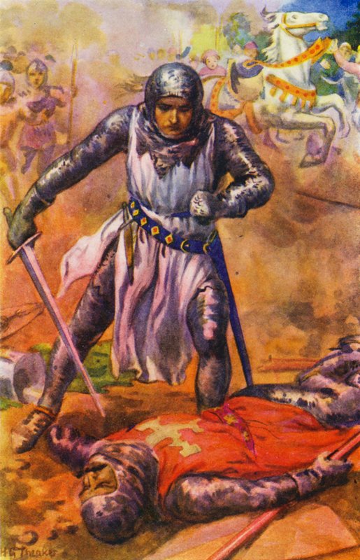 "经过激烈的战斗，圣殿骑士被打败了"（彩色石版画） 作者 哈里·乔治·西克