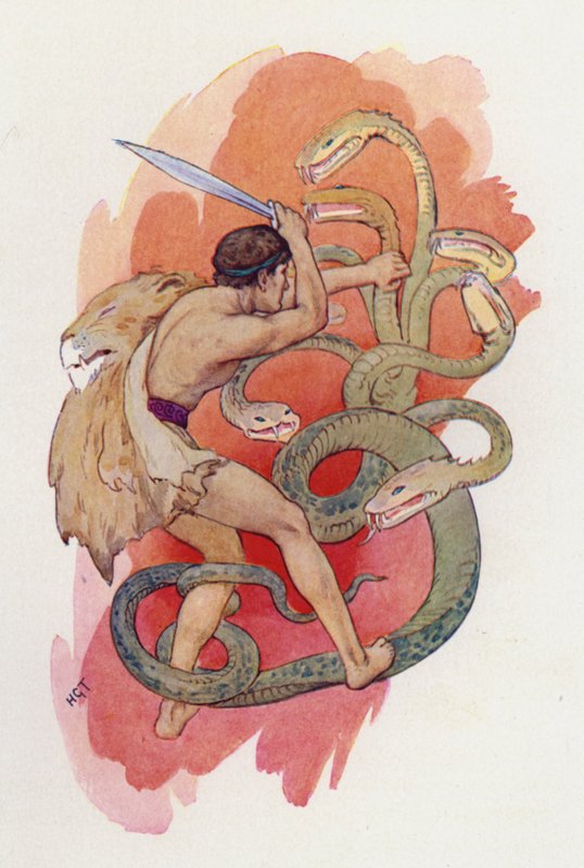 赫拉克勒斯与七头蛇（彩色石版画） 作者 哈里·乔治·西克