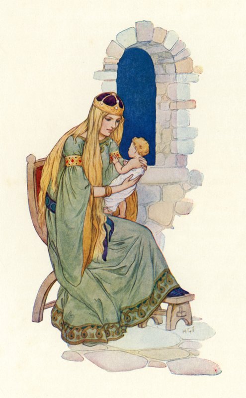 女王与小兰斯洛特（彩色石版画） 作者 哈里·乔治·西克