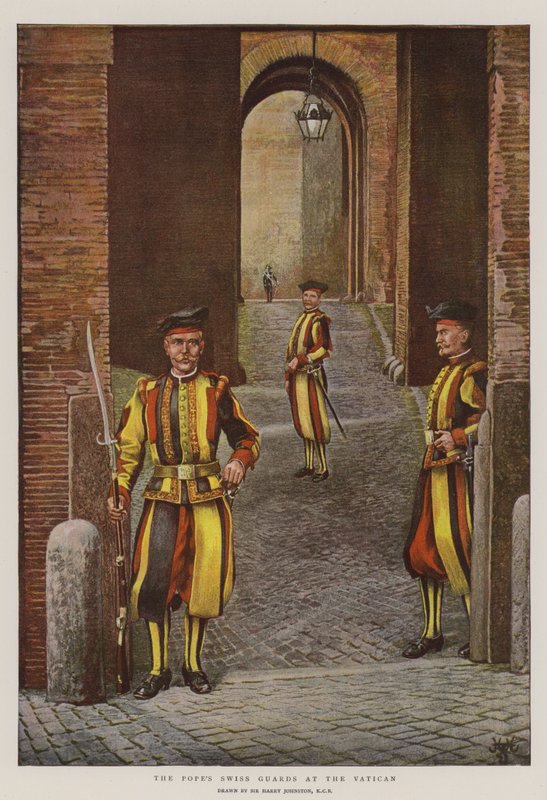 教皇在梵蒂冈的瑞士卫队（chromolitho） 作者 哈里·汉密尔顿·约翰斯顿