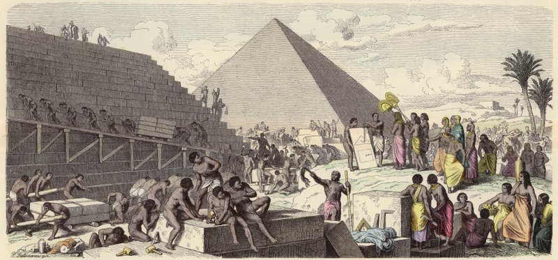 Building of the Pyramids in Ancient Egypt (coloured engraving) 作者 海因里希·勒特曼