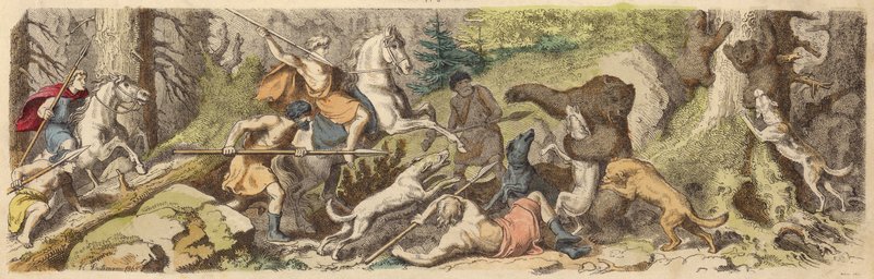 古希腊的狩猎熊（彩绘版画 作者 海因里希·勒特曼