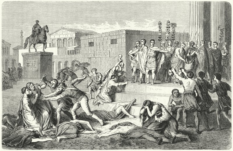 马克·安东尼（Mark Antony），马库斯·埃米利乌斯·莱皮德斯（Marcus Aemilius Lepidus）和屋大维（Octavian）的Triumvirate宣布对他们的政治敌人实行禁令，公元前43年 作者 海因里希·勒特曼