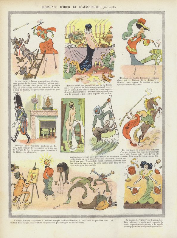 过去和现在的女主角。 Le Rire的插图 作者 亨利·阿夫洛特（Henri Avelot）
