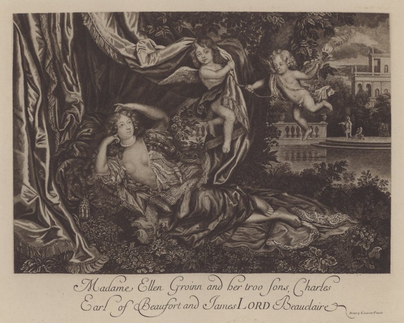 Nell Gwyn and her two sons, Charles, Earl of Burford, and James, Lord Beauclerk (engraving) 作者 亨利·加斯卡（Henri Gascar）