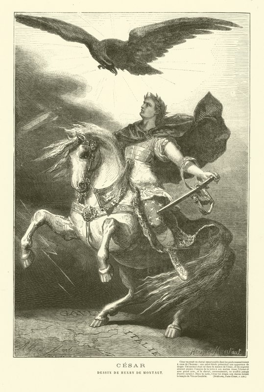 Julius Caesar on horseback with an imperial eagle above him (engraving) 作者 亨利·德·蒙托（后）
