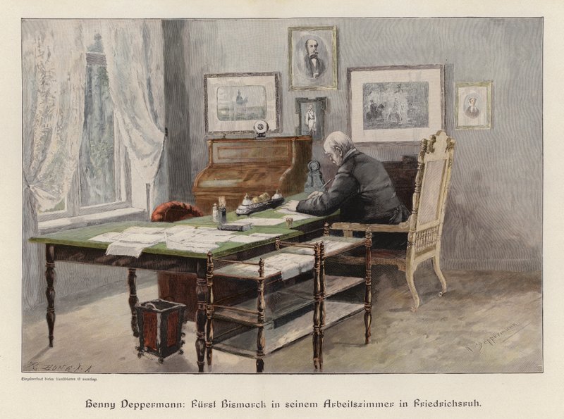 Otto von Bismarck in his study at Friedrichsruh, Germany (coloured engraving) 作者 亨利埃特·德珀曼