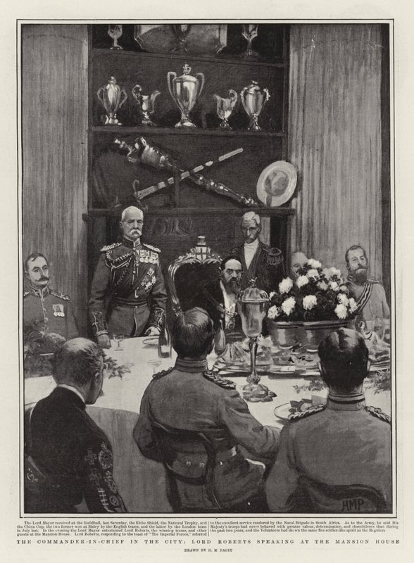 罗伯茨勋爵（Lord Roberts）在众议院（Mansion House）演讲时担任该市的总司令 作者 佩吉特亨利万豪酒店