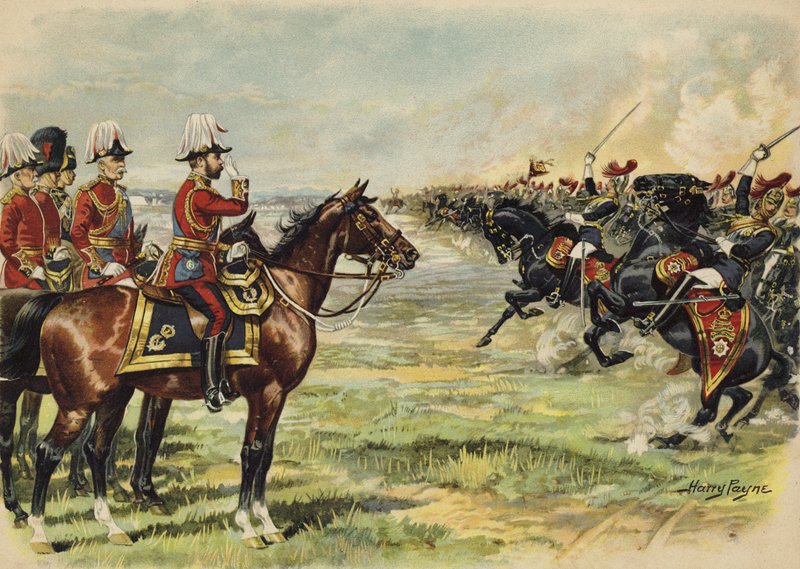 乔治五世国王在Aldershot（chromolitho）审查他的部队 作者 亨利·佩恩