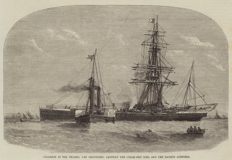 在Gravesend附近的泰晤士河上，在Steam-Ship Iona和Barque Agenoria之间发生碰撞 作者 亨利·斯佩农·托泽