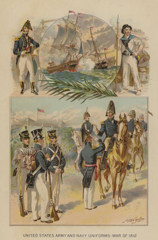 美国陆军和海军制服 - 1812 年战争 (chromolitho) 作者 亨利·亚历山大（后）奥格登