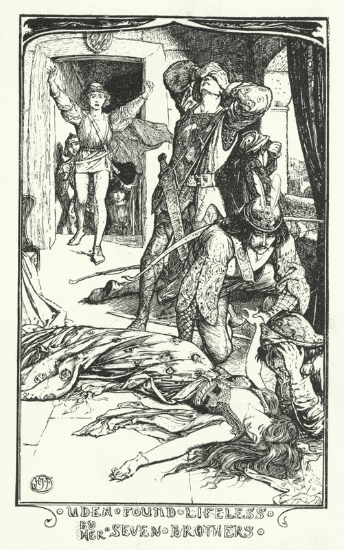 乌蒂亚被她的七个兄弟发现时已无生命迹象（雕版画 作者 亨利·正义·福特