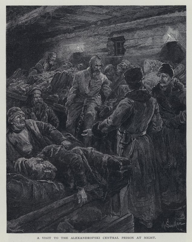 A visit to the Alexandrofski Central Prison at Night (litho) 作者 亨利·桑德姆（Henry Sandham）