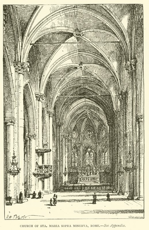 罗马Sta Maria Sopra Minerva教堂（雕刻）。 作者 亨利威廉布鲁尔