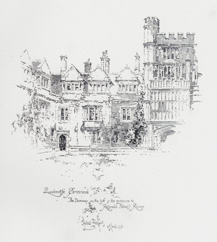 牛津布拉塞诺斯学院，展示了英国牧师和作家雷金纳德·希伯 (Reginald Heber) 房间的入口（石版画） 作者 赫伯特（后）雷尔顿