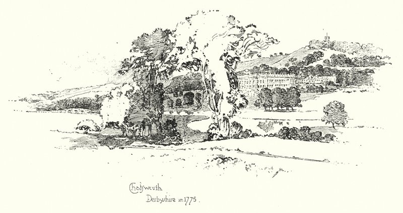 查茨沃斯，德比郡，1775 年（石版画） 作者 赫伯特（后）雷尔顿