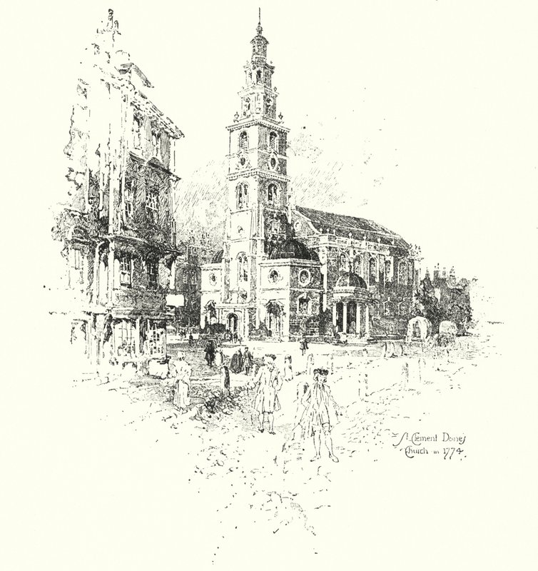 St Clement Danes Church, London, in 1774 (litho) 作者 赫伯特（后）雷尔顿
