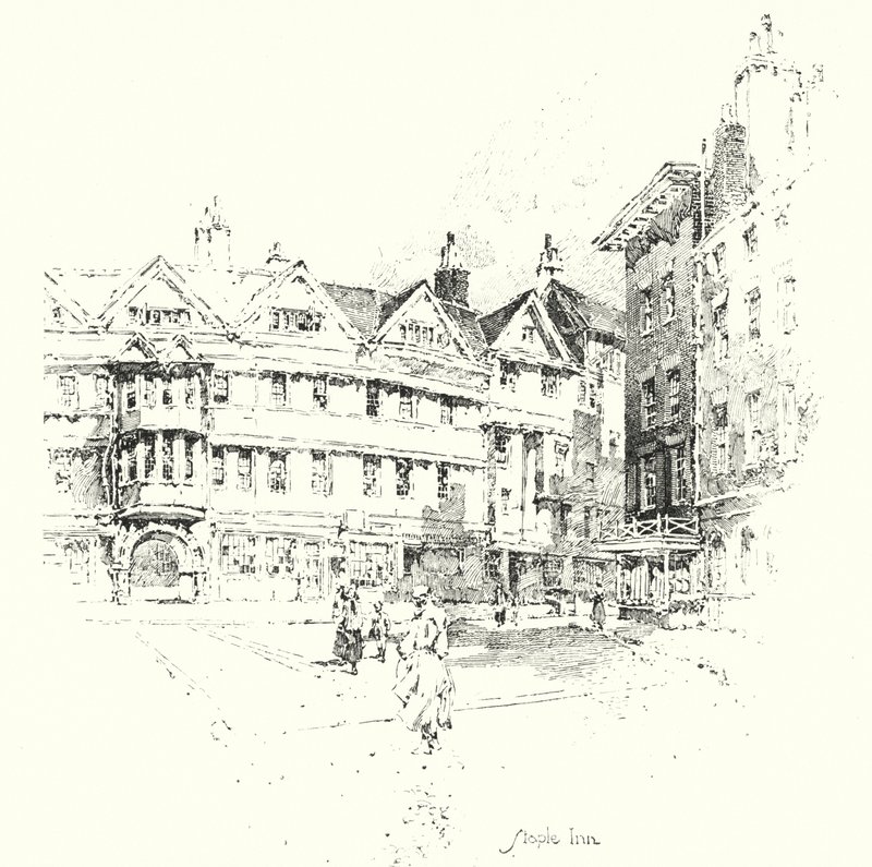 Staple Inn，伦敦（石版画） 作者 赫伯特（后）雷尔顿