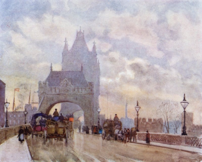 On Tower Bridge (colour litho) 作者 赫伯特·孟席斯（后）马歇尔