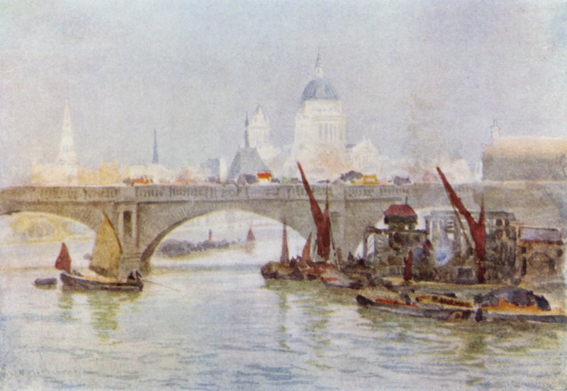South End of Waterloo Bridge (colour litho) 作者 赫伯特·孟席斯（后）马歇尔