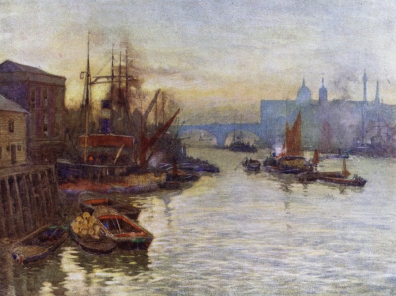 The South Foreshore of the Pool (colour litho) 作者 赫伯特·孟席斯（后）马歇尔