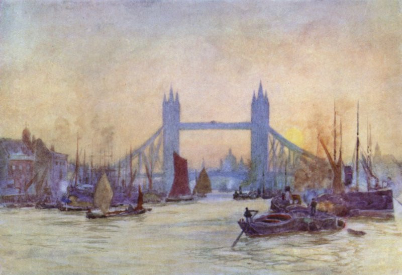 The Waterway to London (colour litho) 作者 赫伯特·孟席斯（后）马歇尔