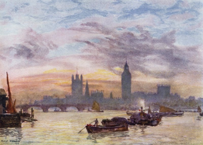 Westminster Towers (colour litho) 作者 赫伯特·孟席斯（后）马歇尔