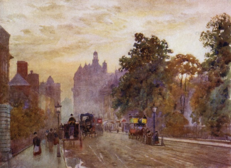 Westward from Hyde Park Corner (colour litho) 作者 赫伯特·孟席斯（后）马歇尔
