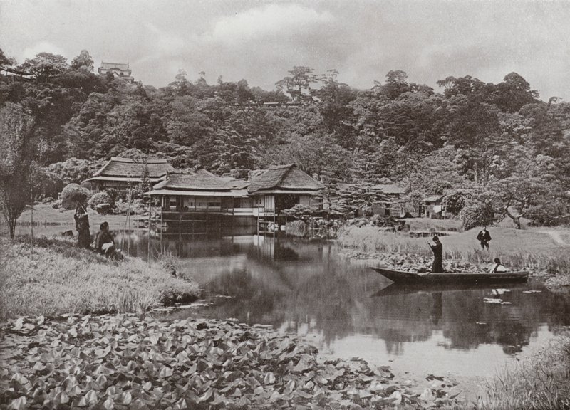 彦根河基亭旅馆和花园（黑白照片） 作者 赫伯特·庞廷