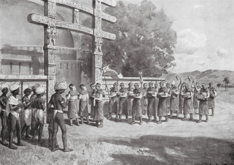公元前 145 年，桑奇的外国人与祭品（石版画） 作者 霍勒斯·范·鲁伊斯