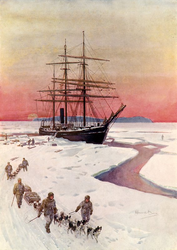 在麦克默多海峡卸载“Terra Nova”（彩色光刻） 作者 霍华德戴维
