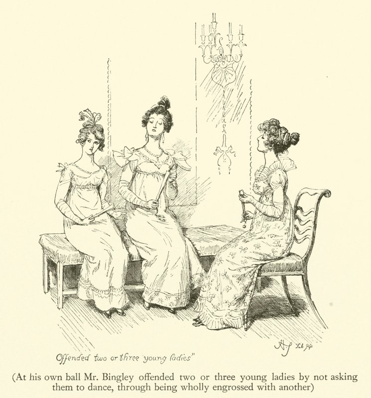 At his own ball Mr Bingley offended two or three young ladies by not asking them to dance, through being wholly engrossed with another (engraving) 作者 休·汤姆森