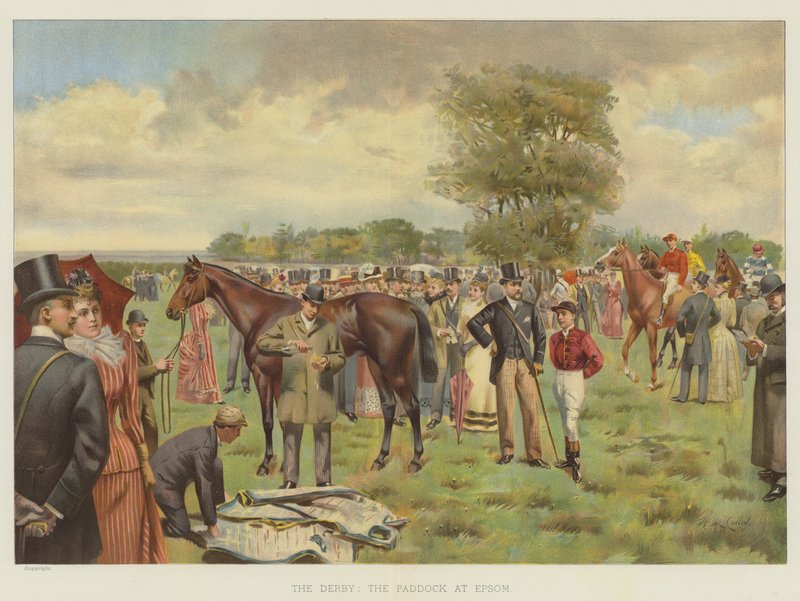 德比，Epsom的Paddock（chromolitho） 作者 艾萨克·库林
