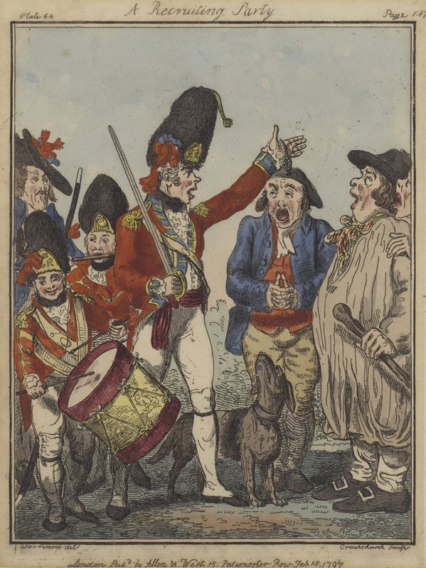 招募党，1797年（彩色蚀刻） 作者 艾萨克·罗伯特·克鲁克香克