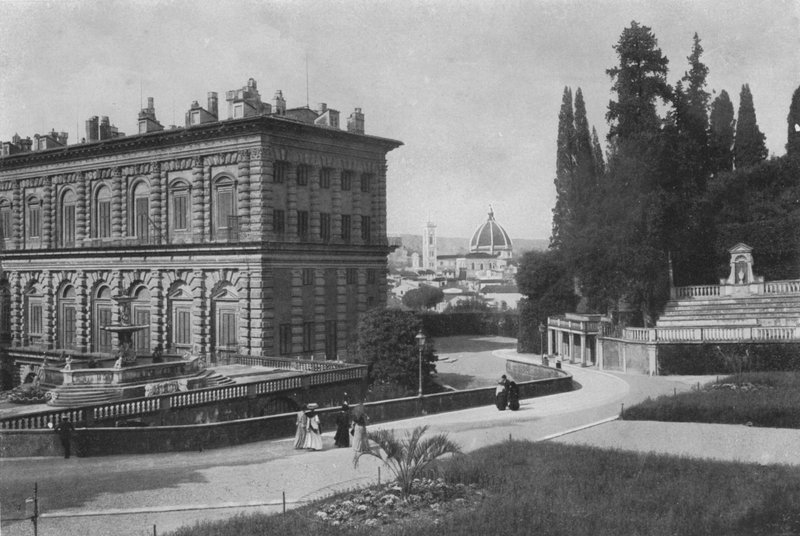 佛罗伦萨，R Palazzo Pitti，后部可以看到大教堂（黑白照片） 作者 意大利摄影师