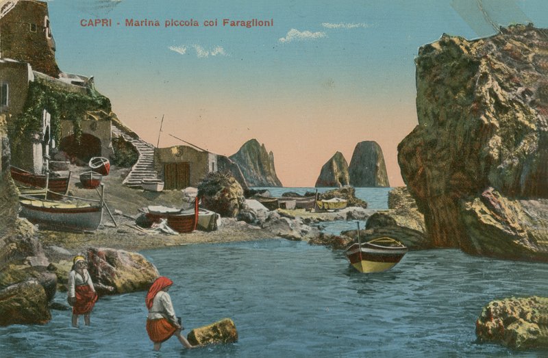 小码头和Faraglioni，卡普里岛。明信片于1913年寄出。 作者 意大利摄影师