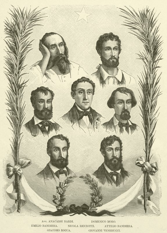 Avv Anacarsi Nardi、Domenico Moro、Emilio Bandiera、Nicola Ricciotti、Attilio Bandiera、Giacomo Rocca、Giovanni Venerucci（雕刻） 作者 意大利学校