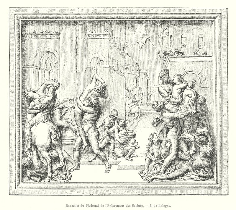 绑架萨宾妇女的壁炉浮雕，J of Bologna（雕刻）。 作者 意大利学校
