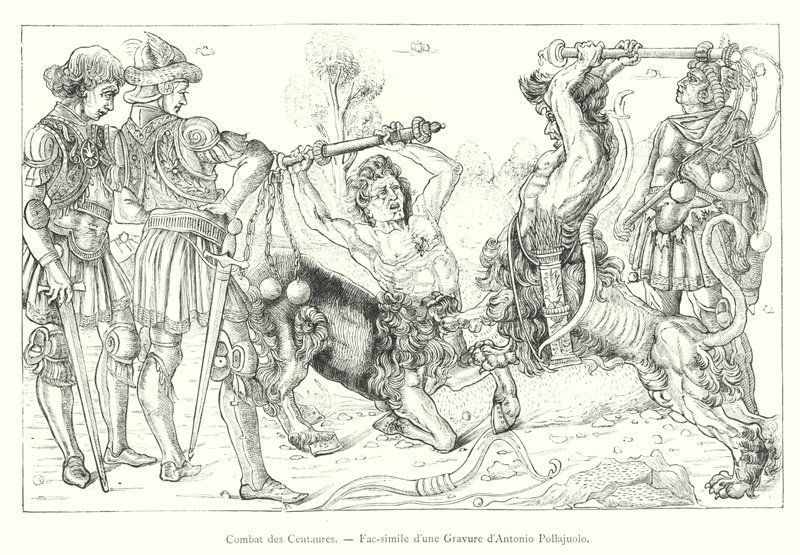 Combat des Centaurs，Antonio Pollajuolo 雕刻的传真（雕刻） 作者 意大利学校