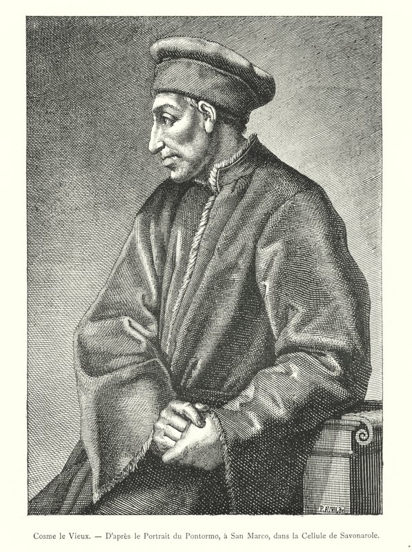 老科西莫，来自 Pontormo 的肖像，在圣马可，在萨沃纳罗拉的牢房中（雕刻） 作者 意大利学校