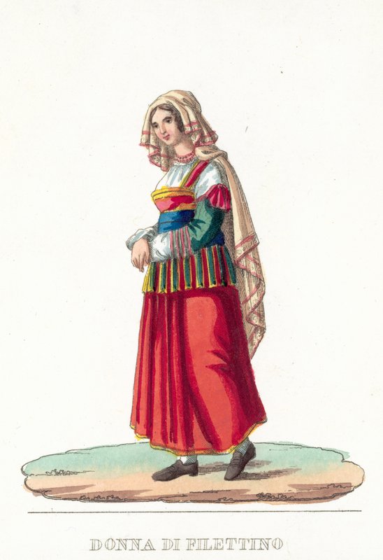 Donna Di Filettino（彩色雕刻）。 作者 意大利学校