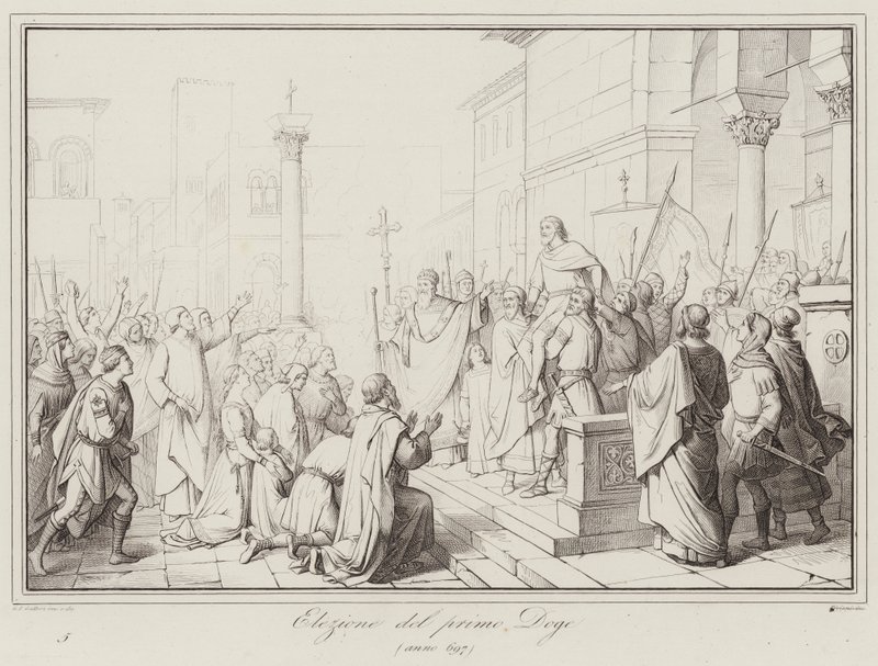 Elezione del primo Doge, 697 (engraving) 作者 意大利学校
