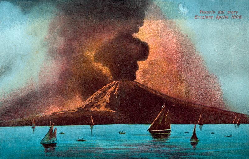 维苏威火山爆发，1906 年 4 月（彩色石版画） 作者 意大利学校